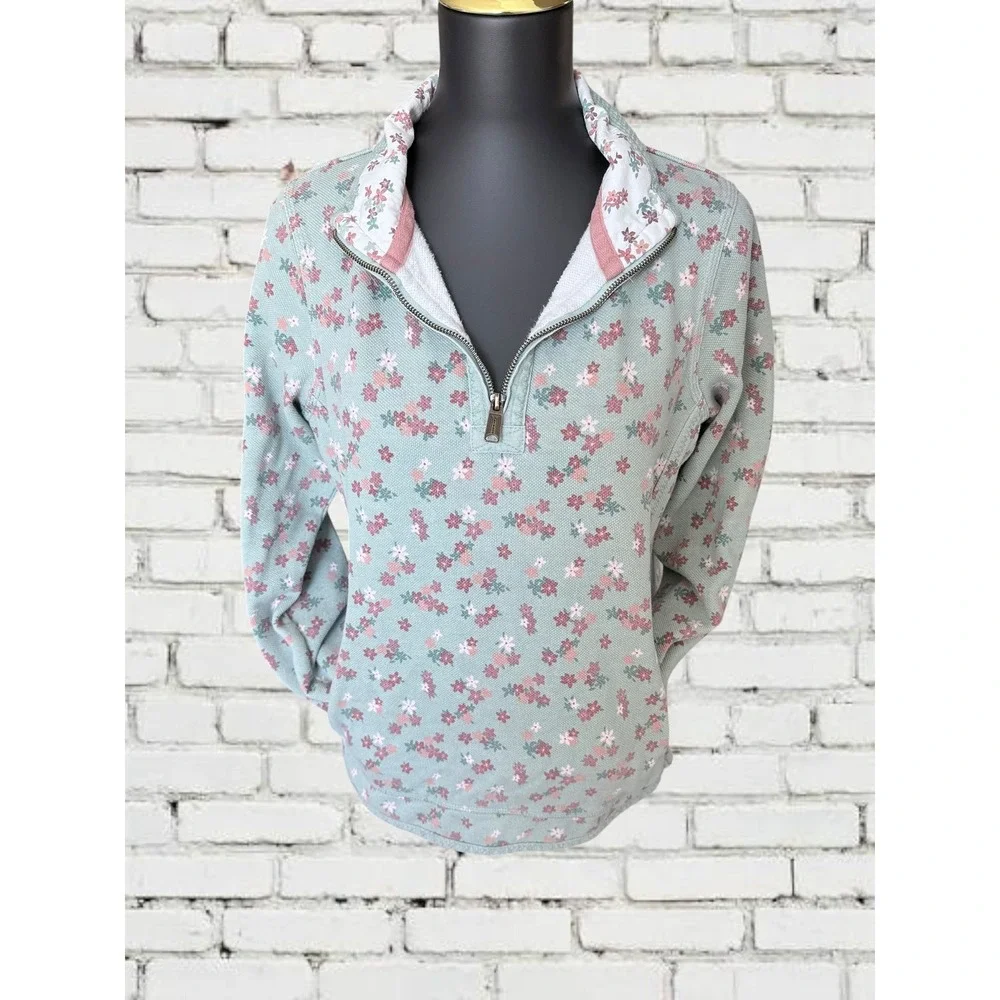 FatFace The Airlie Sweatshirt Women 6 Mint Green Floral Waffle Knit Quarter Zip